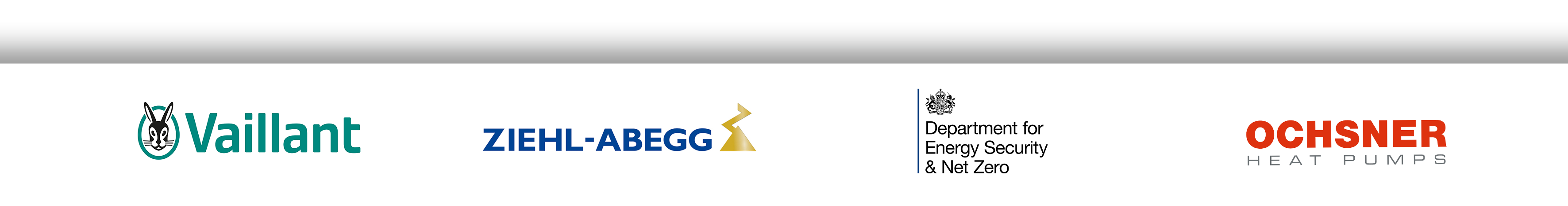 Logos of Vaillant, Ziehl-Abegg, UKs Department for Energy Security & Net Zero and Ochsner Heat Pumps